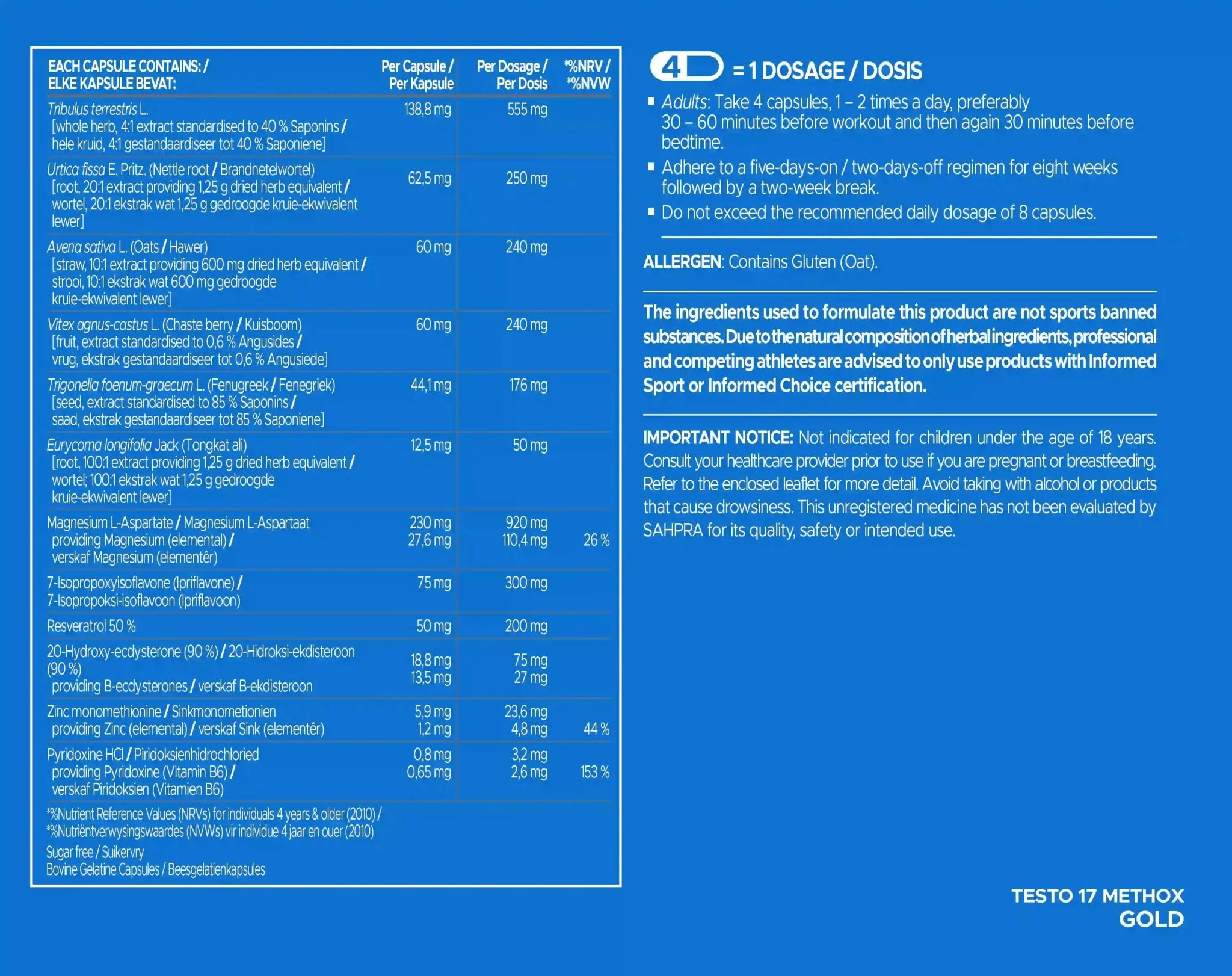 USN 17 Testo Methox Gold | Sky Nutrition